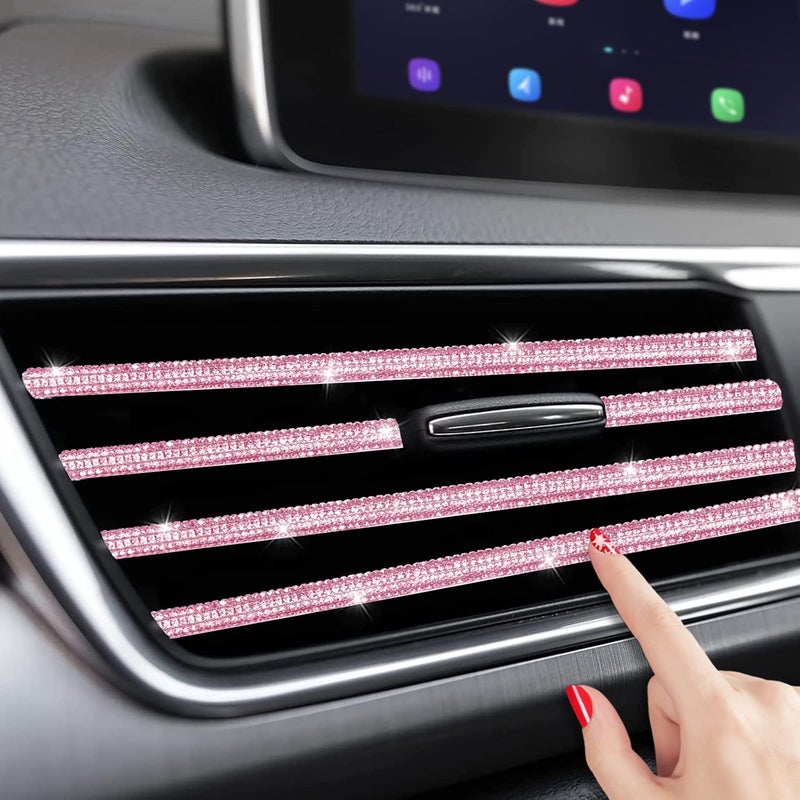 INSAUTO Bling Car Accessories for Women,Bling Car Air Vent Outlet Trim, 10pcs Rhinestone Car Air Conditioner Vent Decoration Strips(Pink) - Image 2